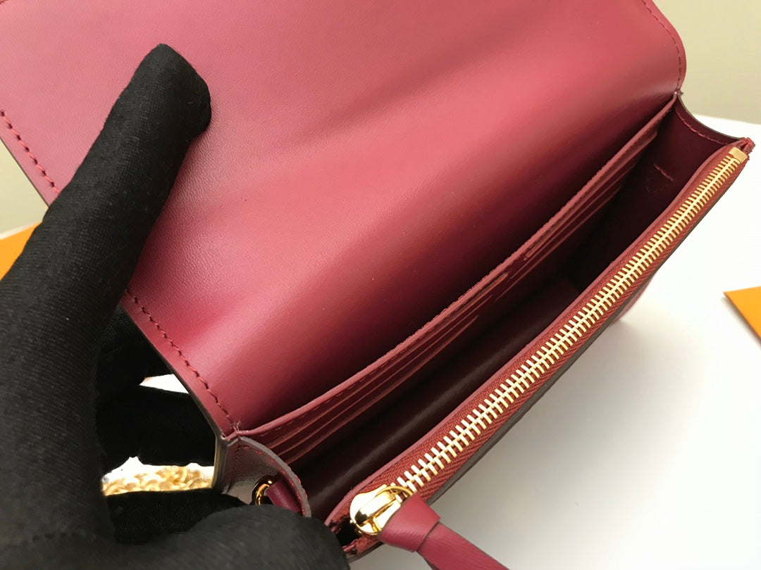 Louis Vuitton Brown Monogram Canvas Chain Clutch Bag with Pink Leather Trim