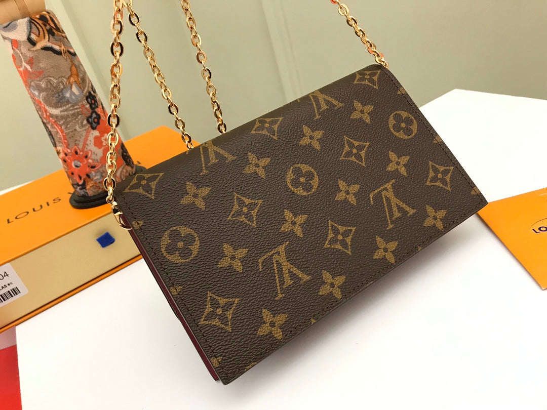 Louis Vuitton Brown Monogram Canvas Chain Clutch Bag with Pink Leather Trim