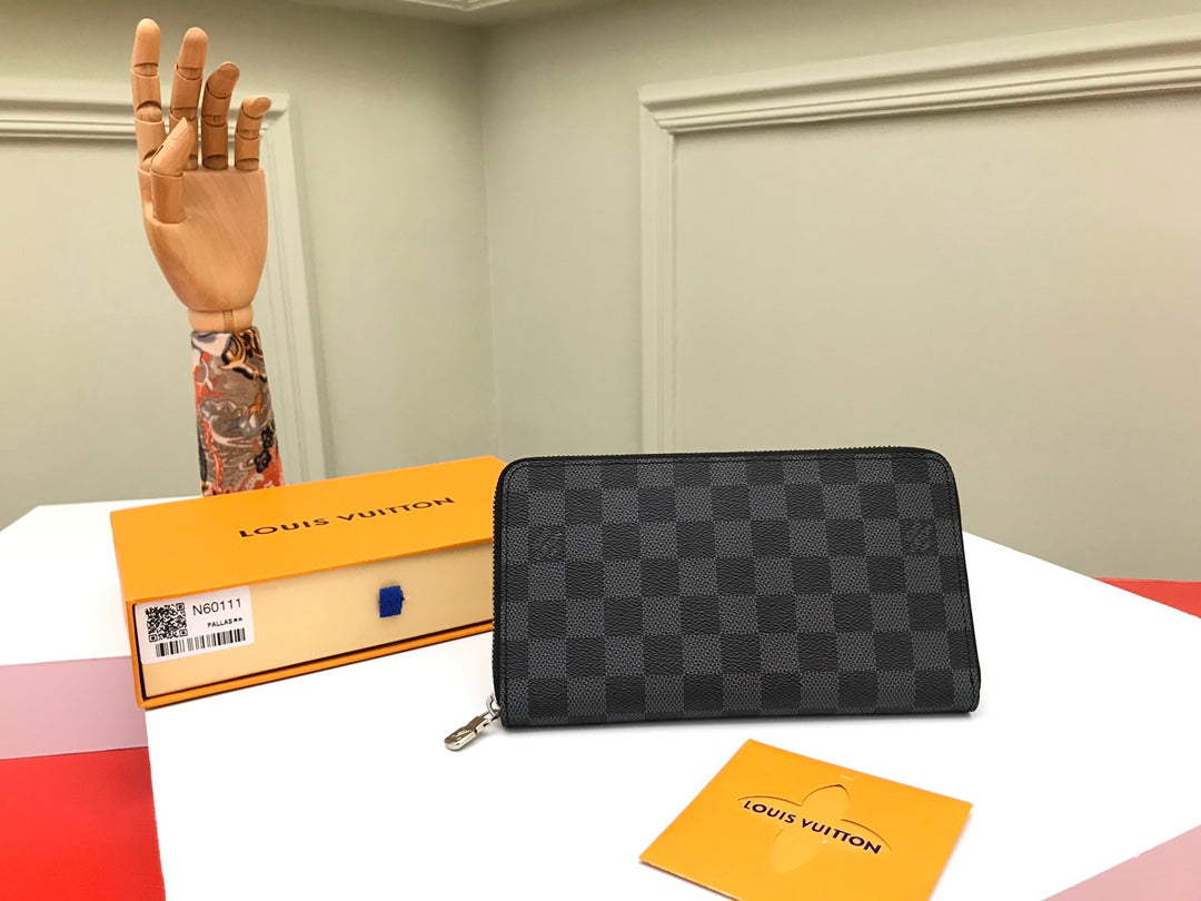 Louis Vuitton Classic Grey Checkerboard Zip-Around Long Clutch Wallet