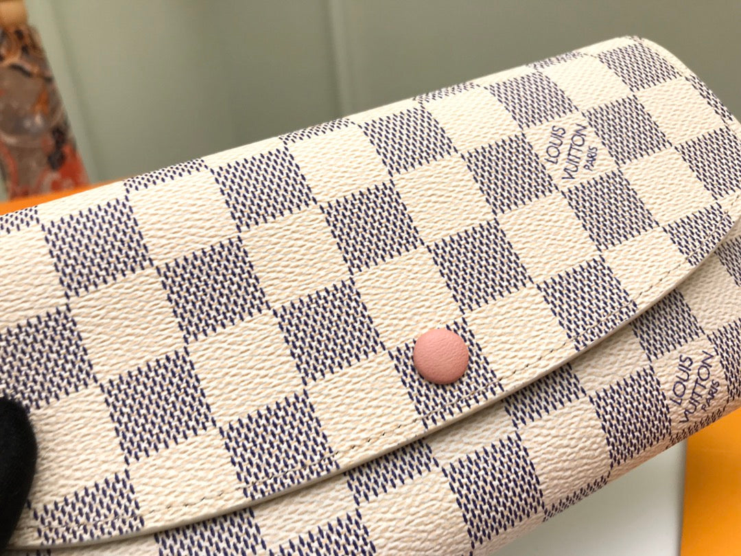 Louis Vuitton Classic Checkerboard Envelope Long Wallet with Pink Snap Button