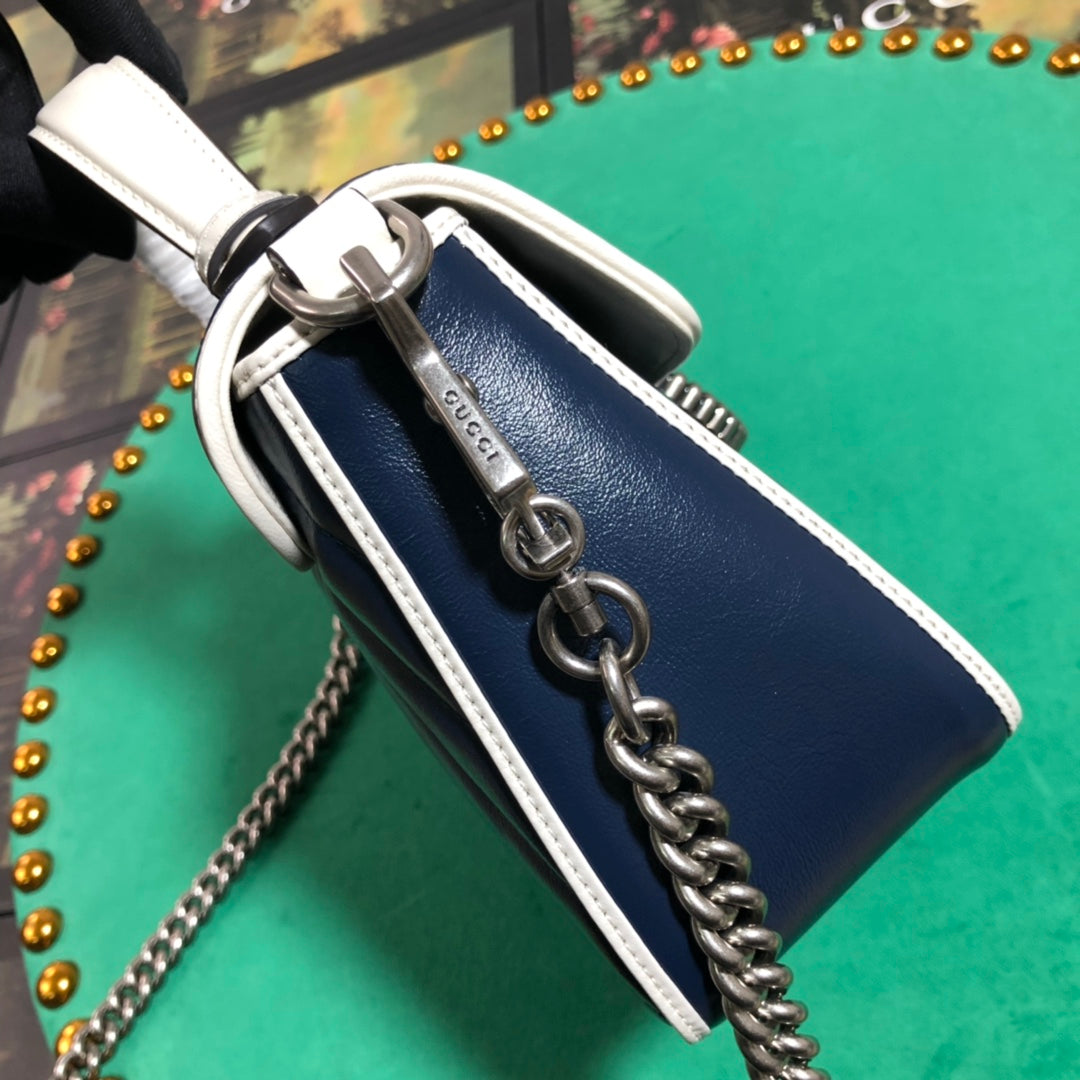 Gucci GG Marmont Small Top Handle Bag - Navy/White Matelassé Leather
