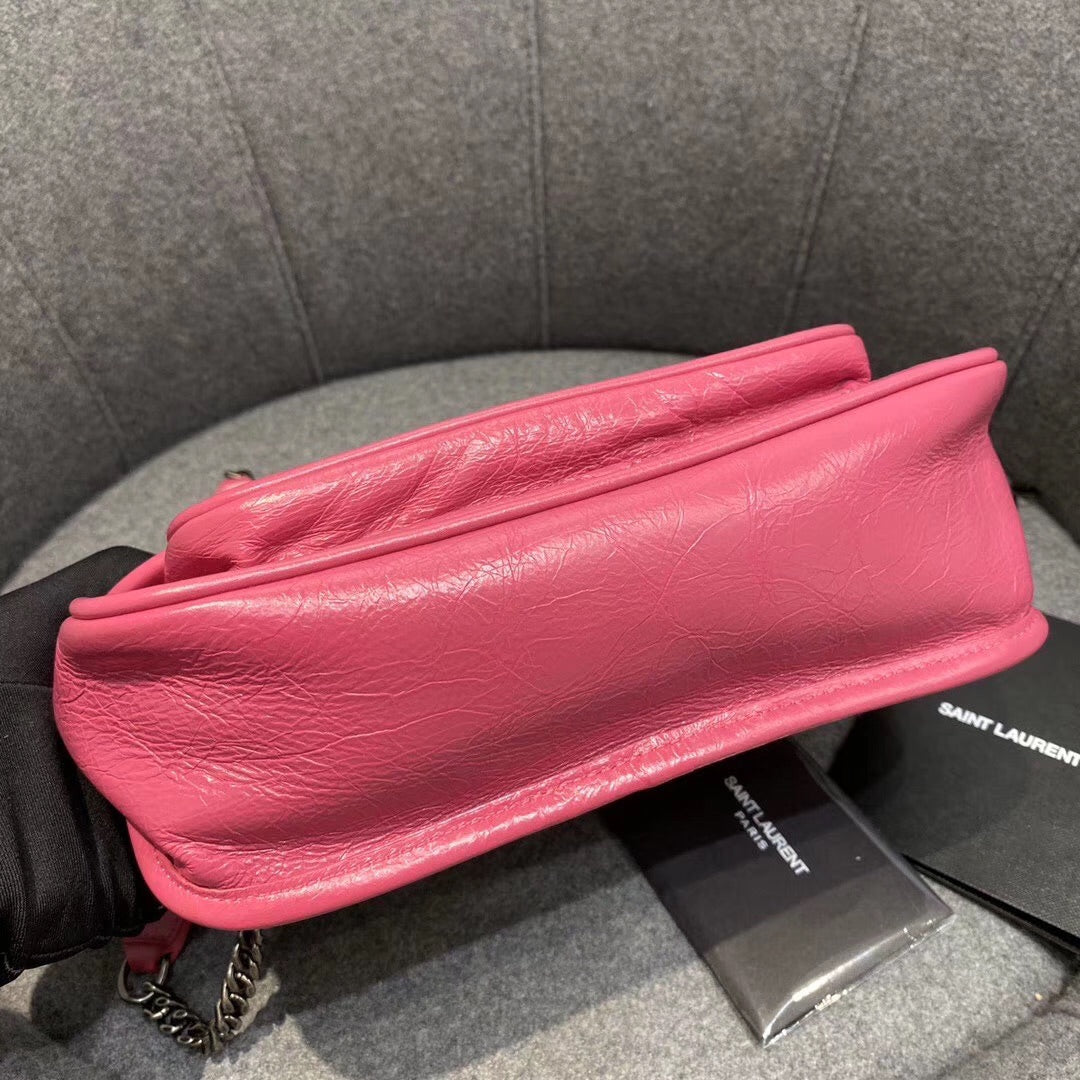 Saint Laurent Niki Baby Chain Bag in Fuchsia Vintage Crinkled Leather