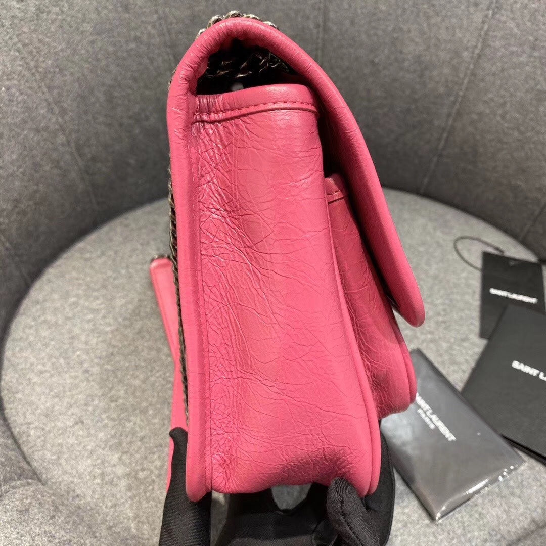 Saint Laurent Niki Baby Chain Bag in Fuchsia Vintage Crinkled Leather