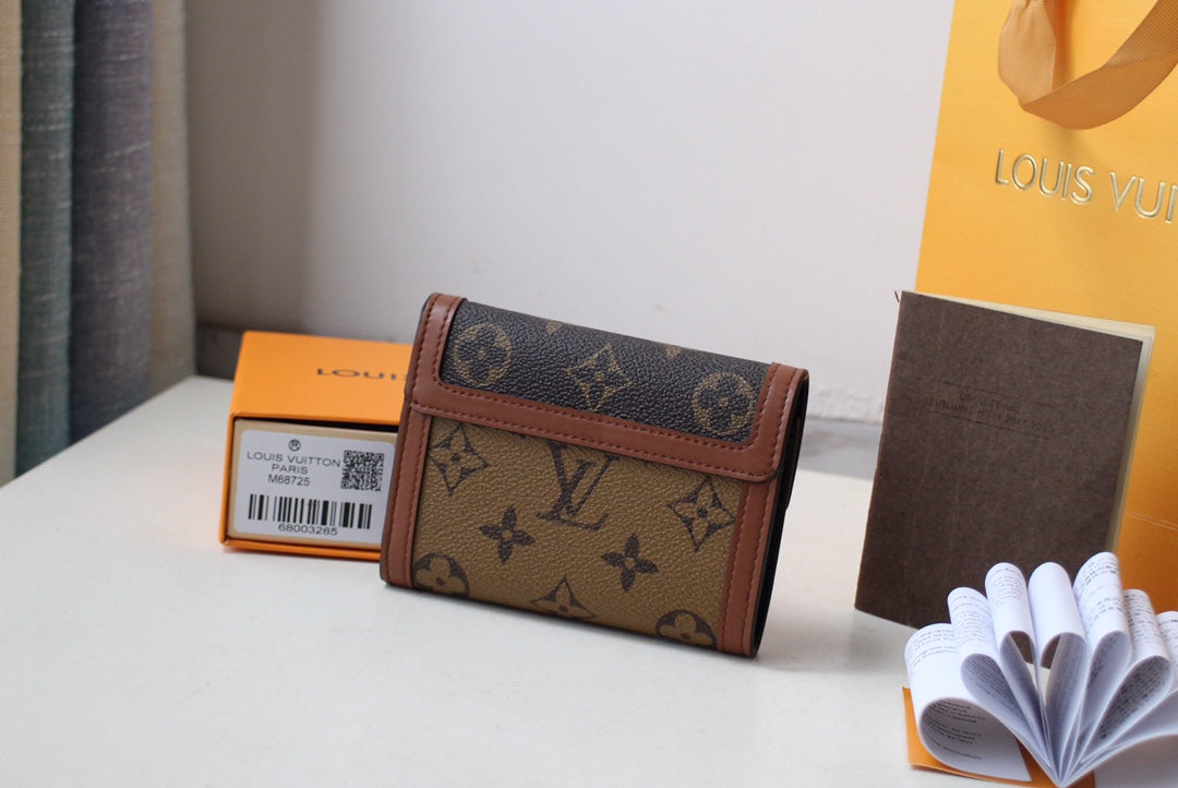 Louis Vuitton Classic Brown Monogram Leather Mini Wallet with Gold Buckle Clasp
