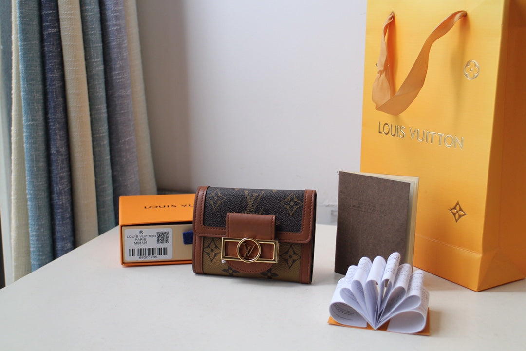 Louis Vuitton Classic Brown Monogram Leather Mini Wallet with Gold Buckle Clasp