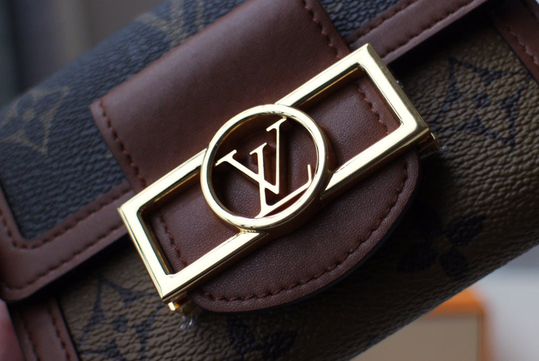 Louis Vuitton Classic Brown Monogram Leather Mini Wallet with Gold Buckle Clasp