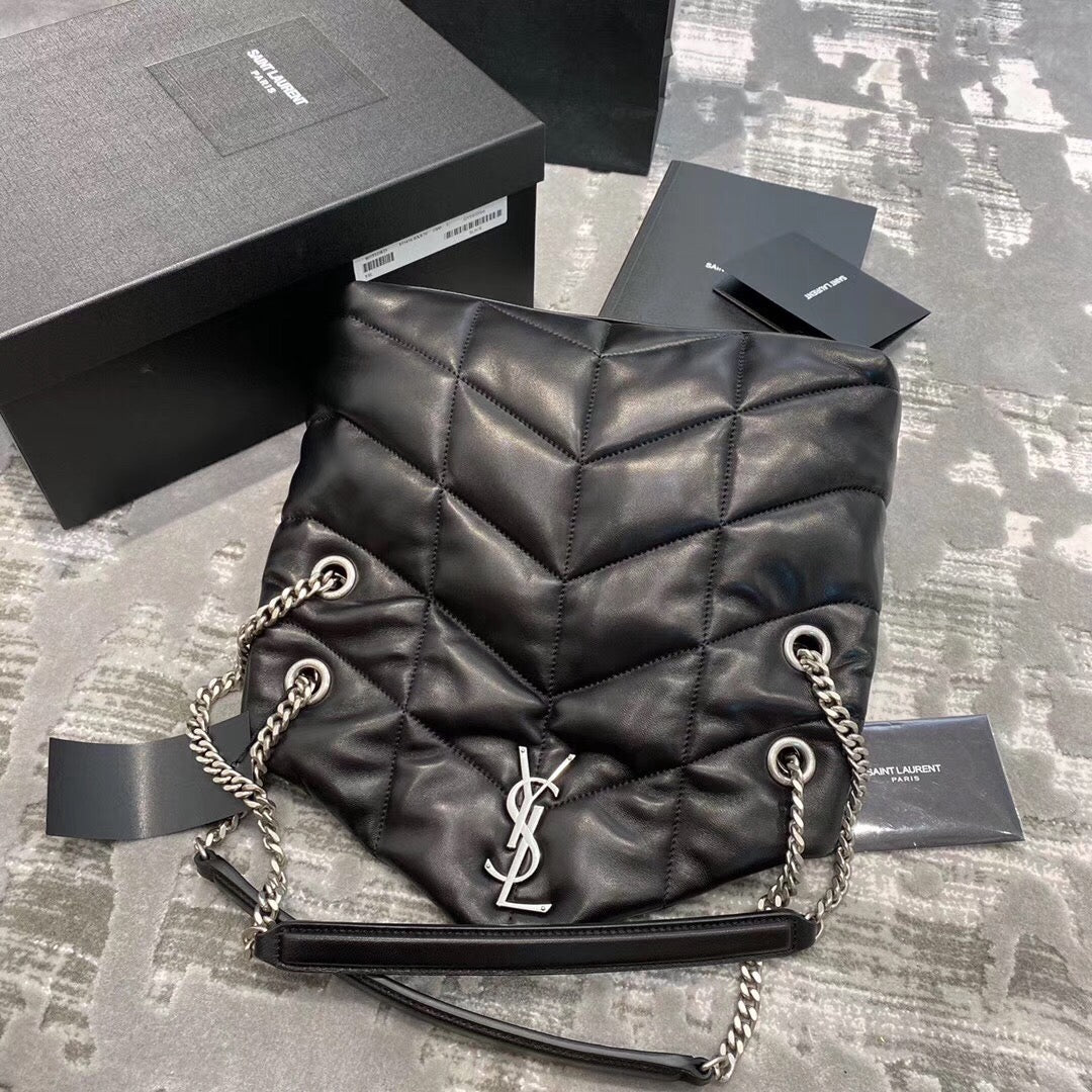 Saint Laurent Loulou Puffer Bag in Quilted Lambskin - Black with Silver Hardware