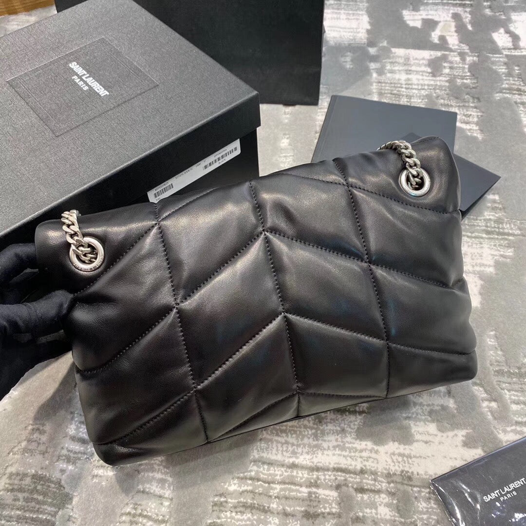 Saint Laurent Loulou Puffer Bag in Quilted Lambskin - Black with Silver Hardware