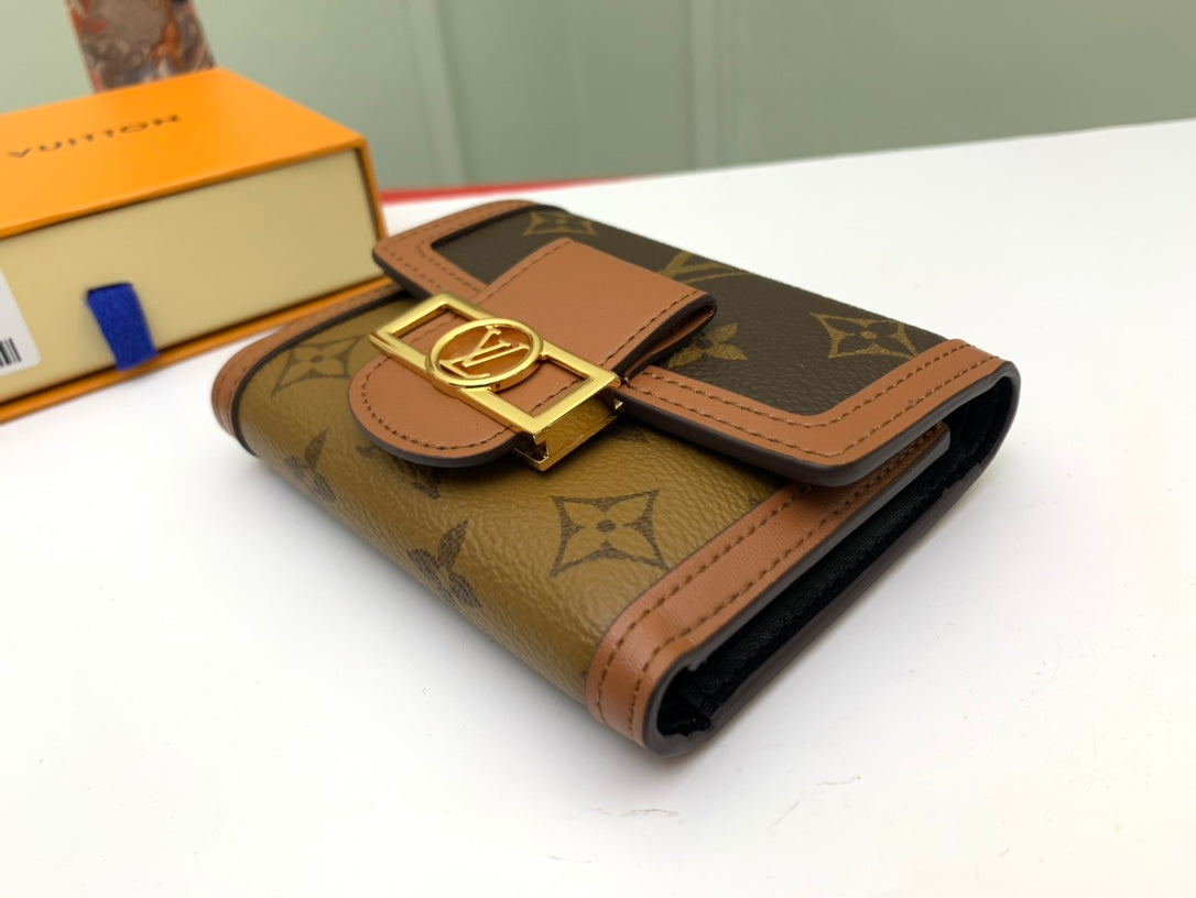 Louis Vuitton Classic Brown Monogram Canvas Compact Wallet with Clasp