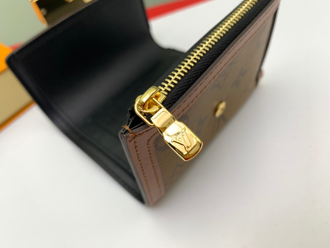 Louis Vuitton Classic Brown Monogram Canvas Compact Wallet with Clasp