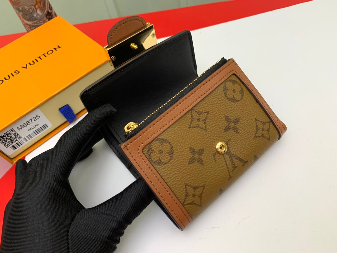 Louis Vuitton Classic Brown Monogram Canvas Compact Wallet with Clasp