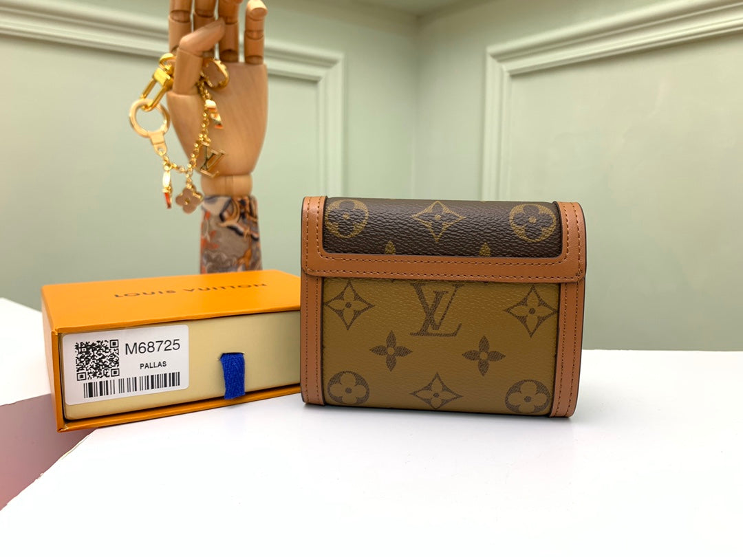 Louis Vuitton Classic Brown Monogram Canvas Compact Wallet with Clasp