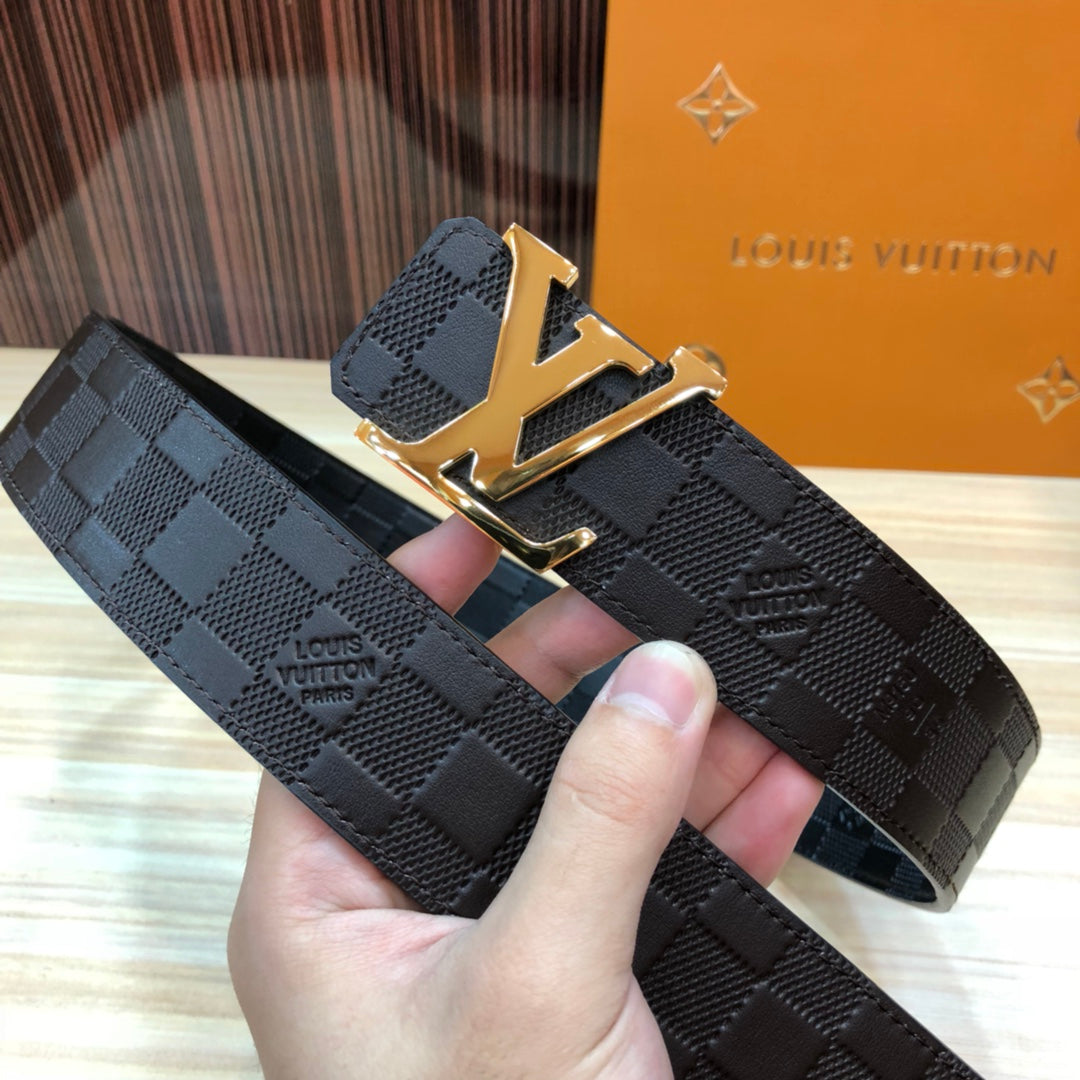 Louis Vuitton Men's LV Initiales 40mm Belt, Damier Infini Leather, Ebene Brown with Gold Buckle