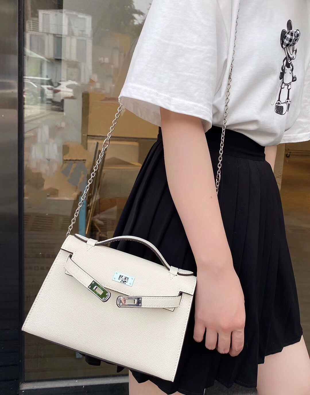 Mini Kelly Style White Leather Crossbody Handbag for Women