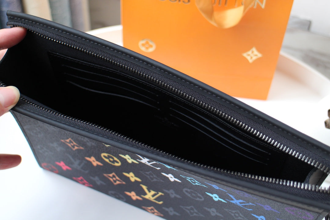 Louis Vuitton Black Rainbow Monogram Zippered Clutch Pouch Document Holder