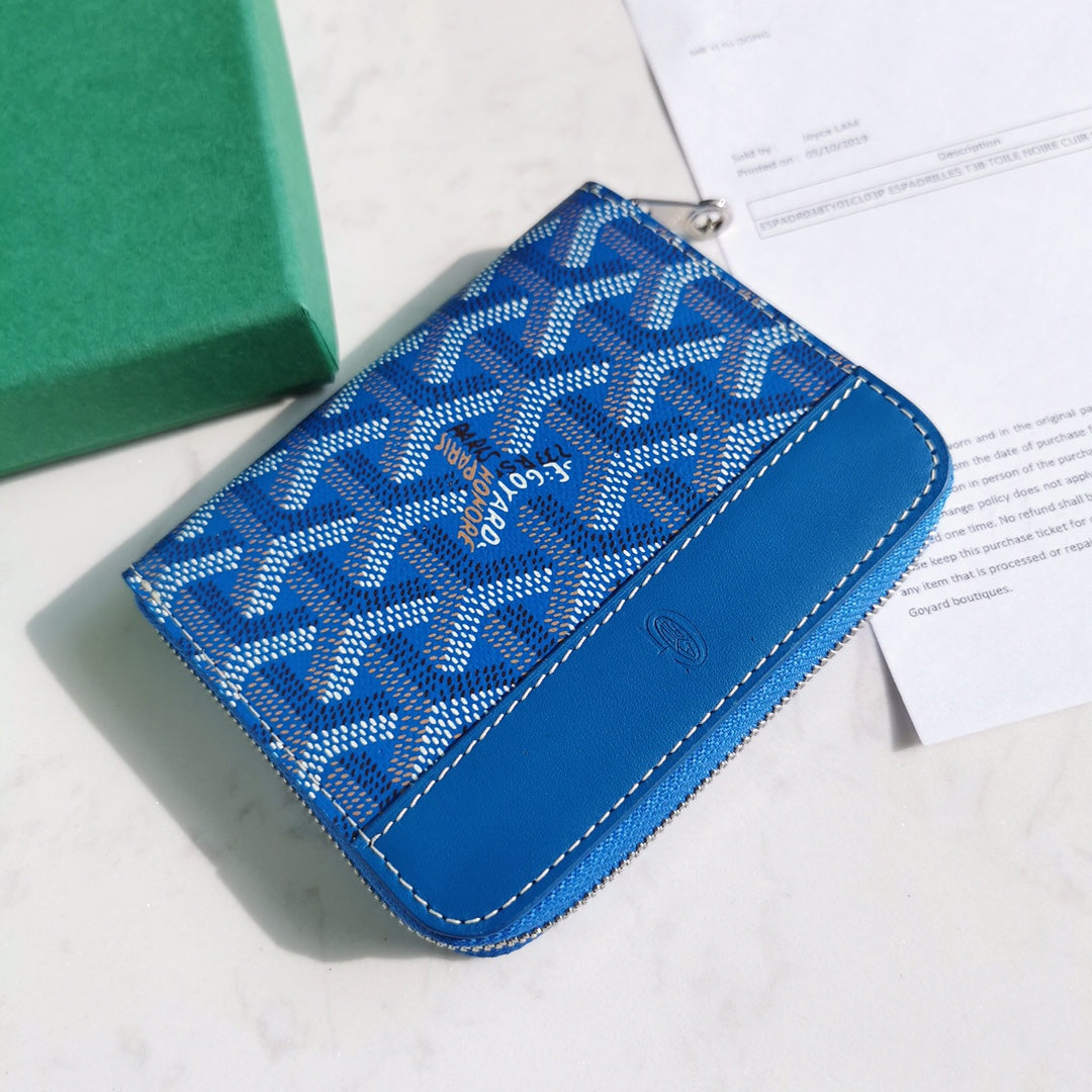 Gogy Blue Geometric Chevron Print Zip Around Leather Card Holder Wallet
