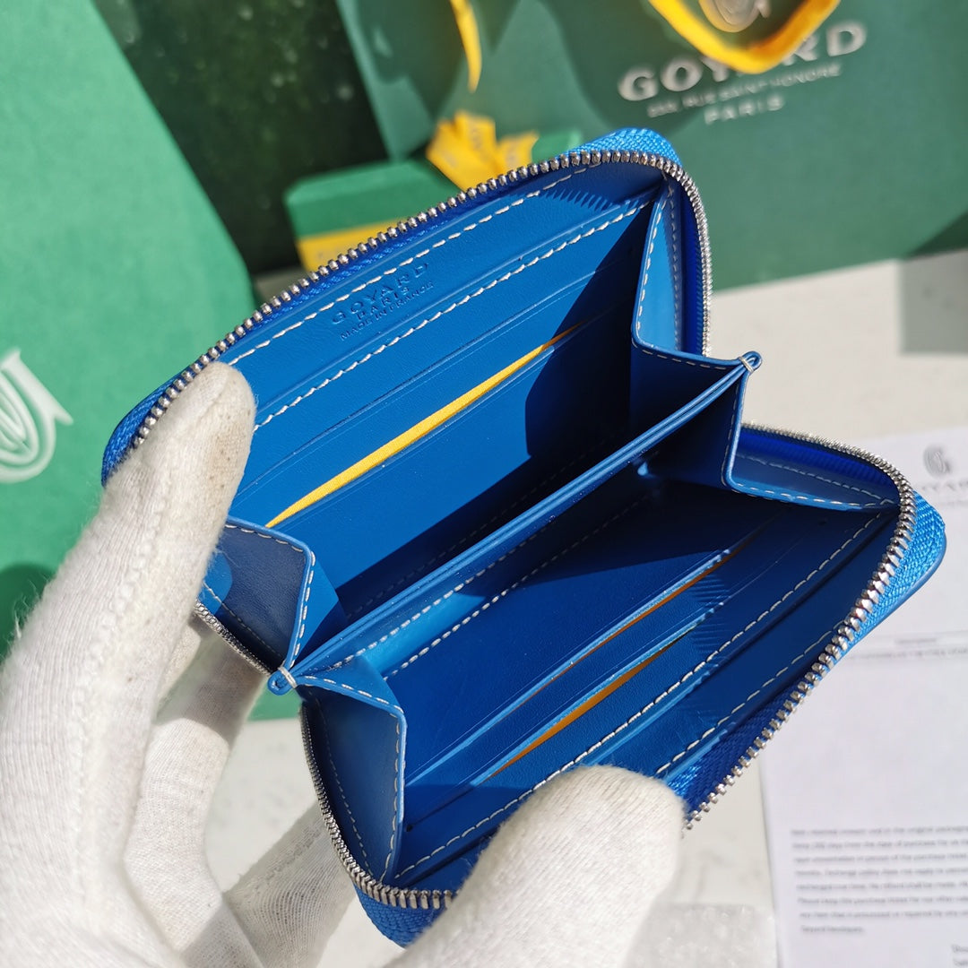 Gogy Blue Geometric Chevron Print Zip Around Leather Card Holder Wallet