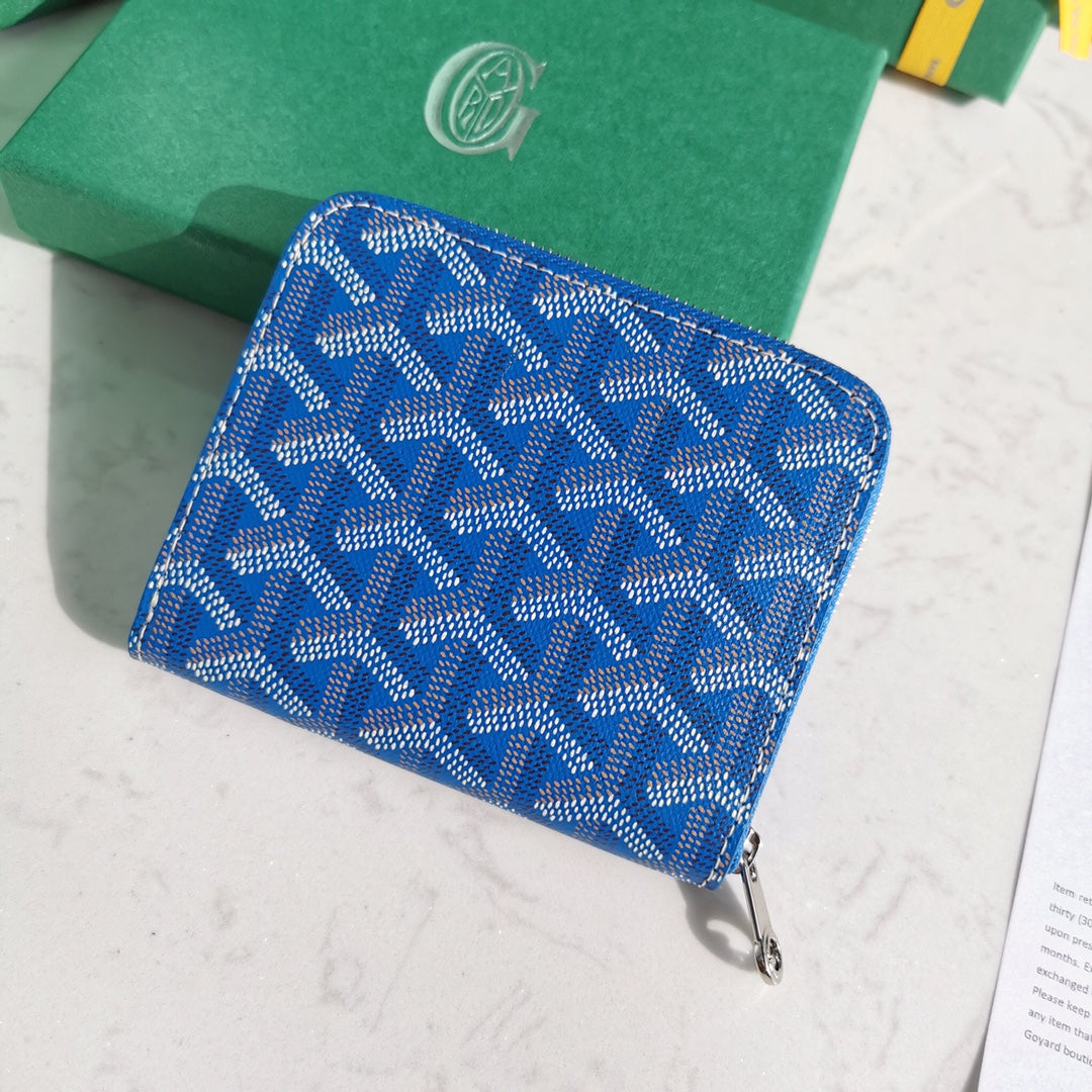 Gogy Blue Geometric Chevron Print Zip Around Leather Card Holder Wallet