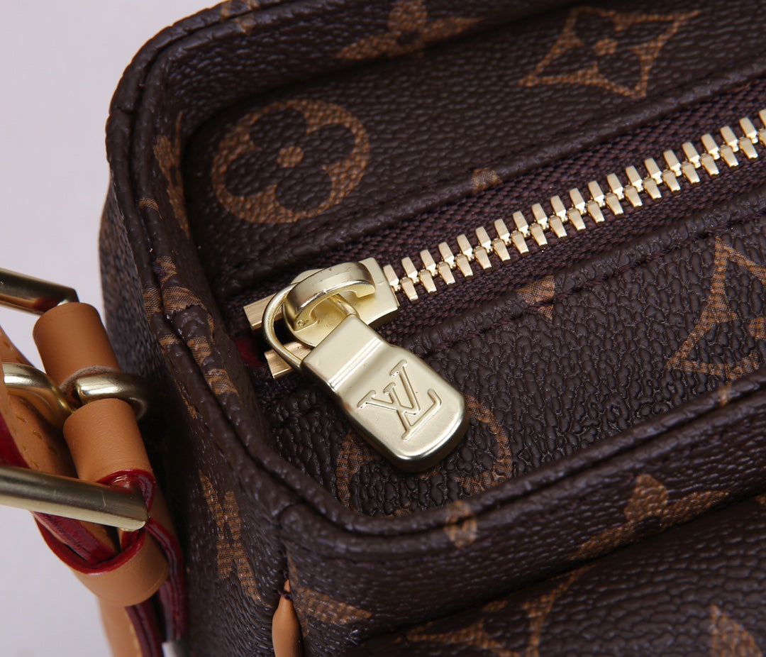 Louis Vuitton Brown Monogram Canvas Shoulder Bag with Gold Chain Strap