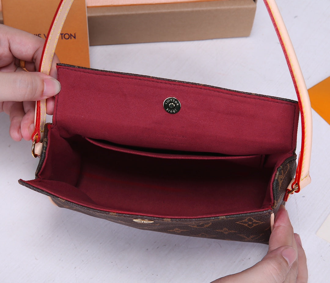 Louis Vuitton Brown Monogram Canvas Crossbody Shoulder Bag with Gold Chain