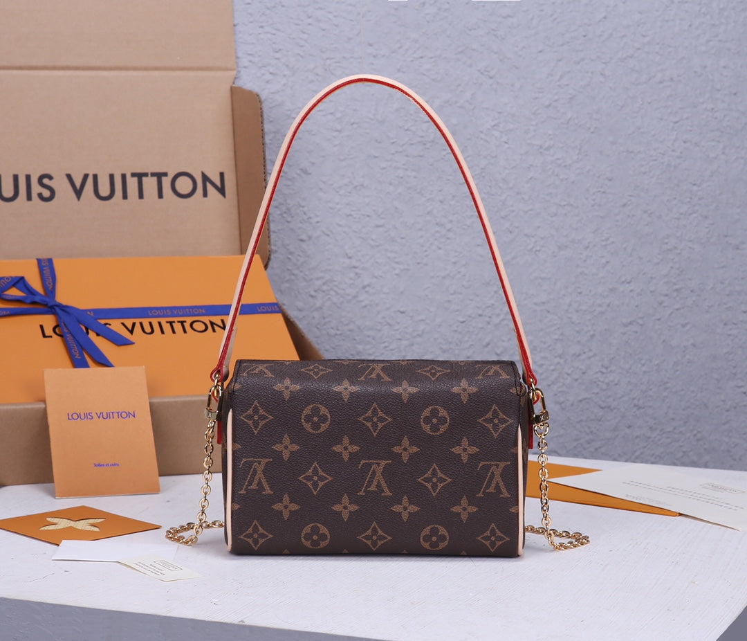 Louis Vuitton Brown Monogram Canvas Crossbody Shoulder Bag with Gold Chain