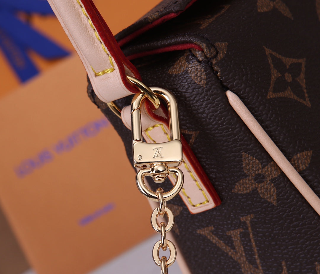 Louis Vuitton Brown Monogram Canvas Crossbody Shoulder Bag with Gold Chain