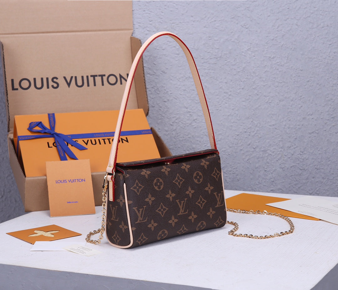 Louis Vuitton Brown Monogram Canvas Crossbody Shoulder Bag with Gold Chain
