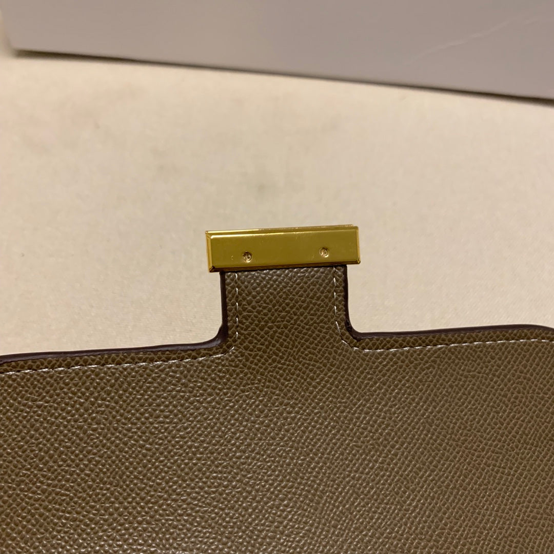Classic Leather Flap Shoulder Bag with Gold H-Logo Clasp - Taupe Brown