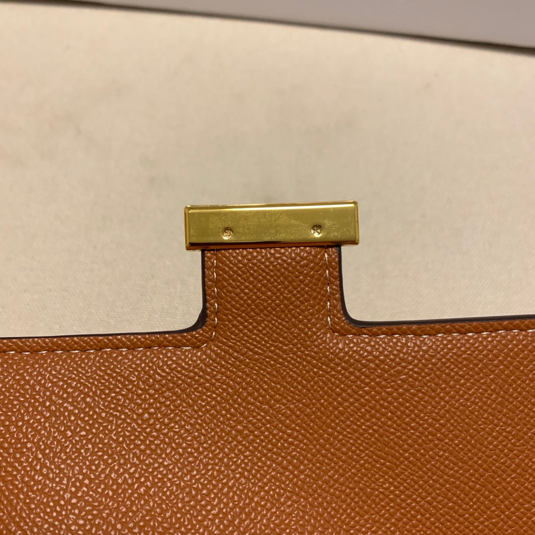 Luxury Tan Leather Shoulder Bag with Gold H-Clasp - Classic Crossbody Handbag
