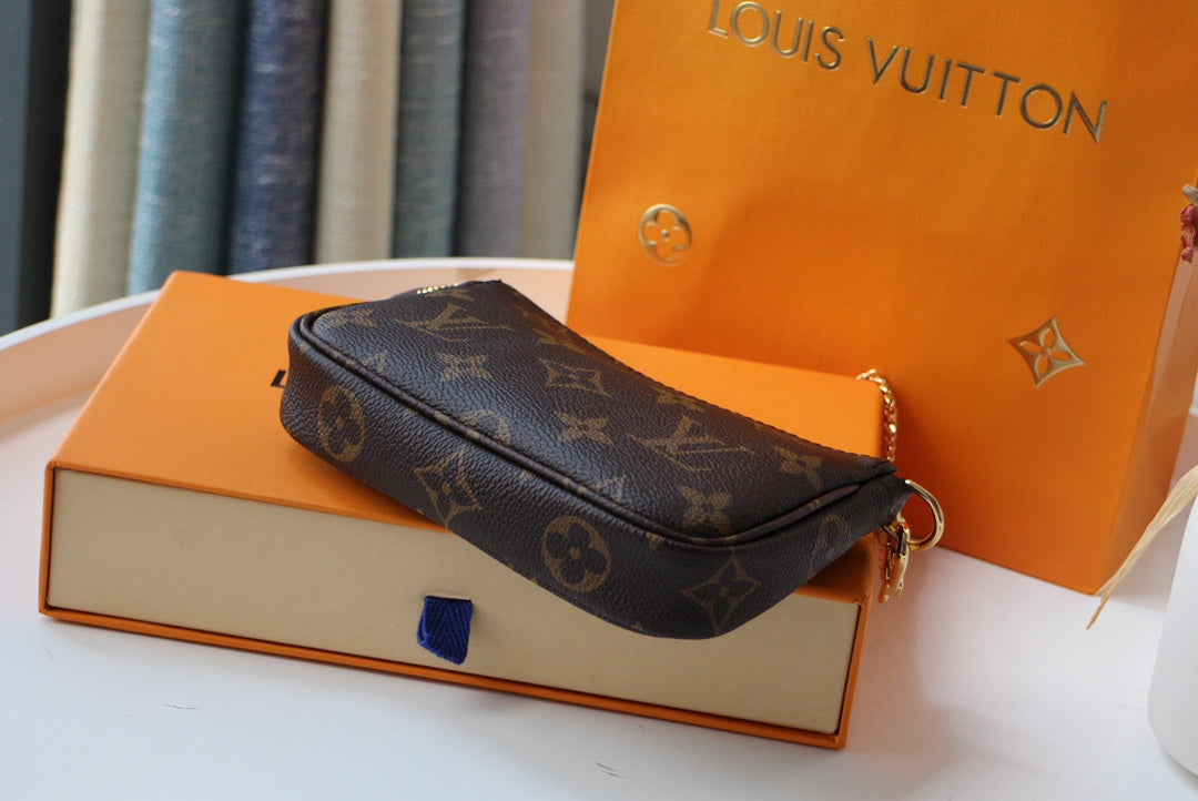 Louis Vuitton Classic Monogram Canvas Mini Pouch with Gold Chain Strap