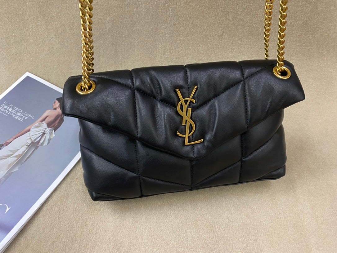 Saint Laurent Loulou Puffer Small Bag in Quilted Lambskin - Black with Gold Hardware