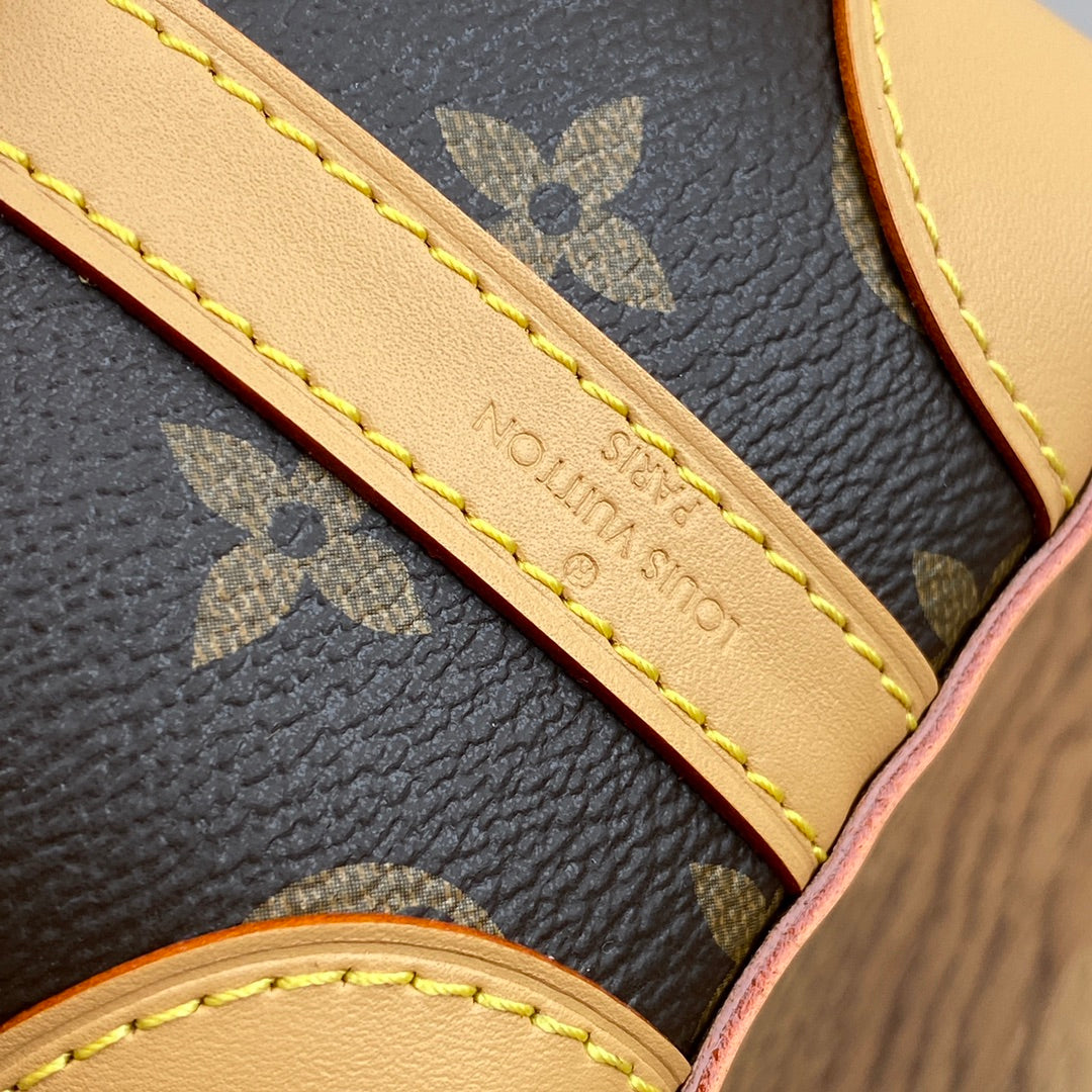 Louis Vuitton Classic Monogram Mini Bucket Bag with Leather Crossbody Strap