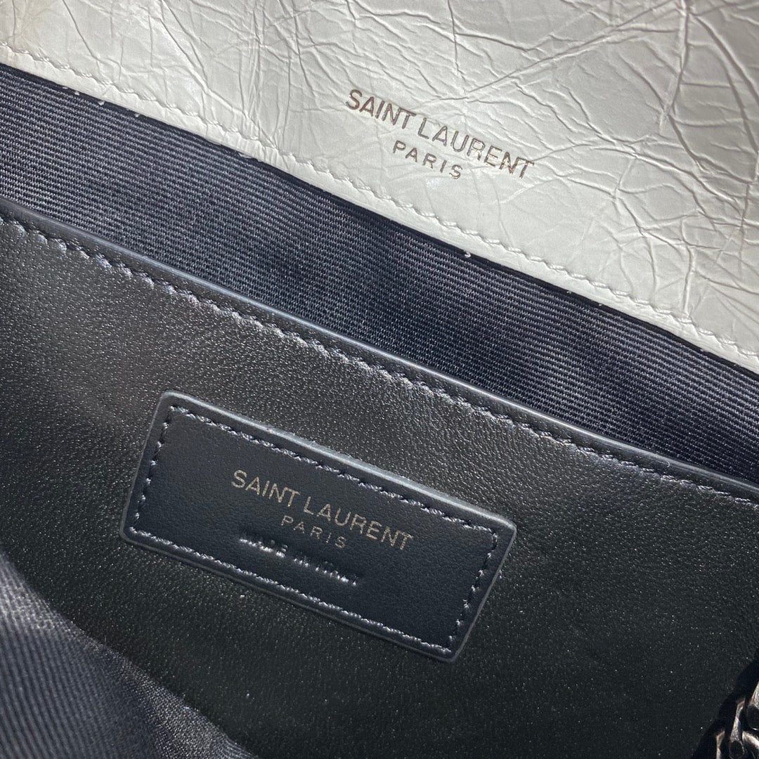 Saint Laurent Niki Baby Shoulder Bag in White Crinkled Vintage Leather - 22cm