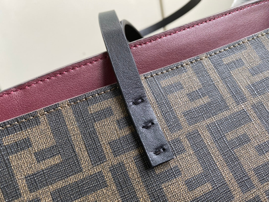 Designer Inspired Logo Print Tote Bag with Matching Pouch - Dark Brown