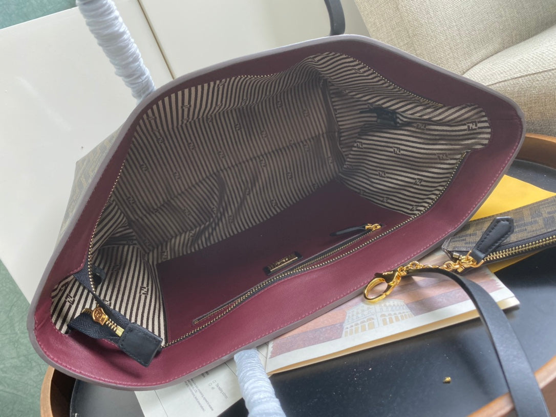 Fendi Monogram Brown Canvas Large Tote Bag with Detachable Pouch