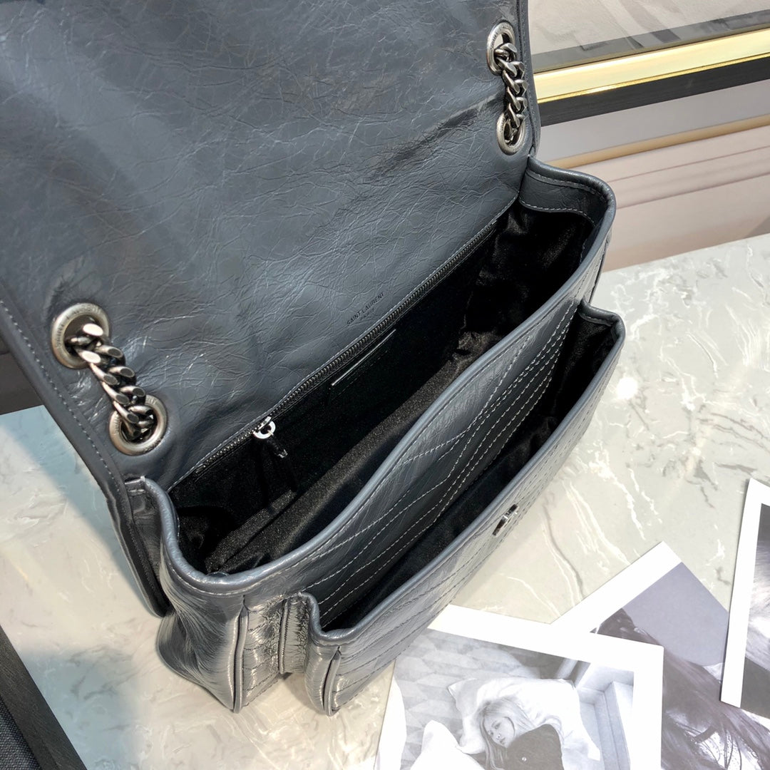 Saint Laurent Niki Medium Chain Bag in Grey Vintage Leather