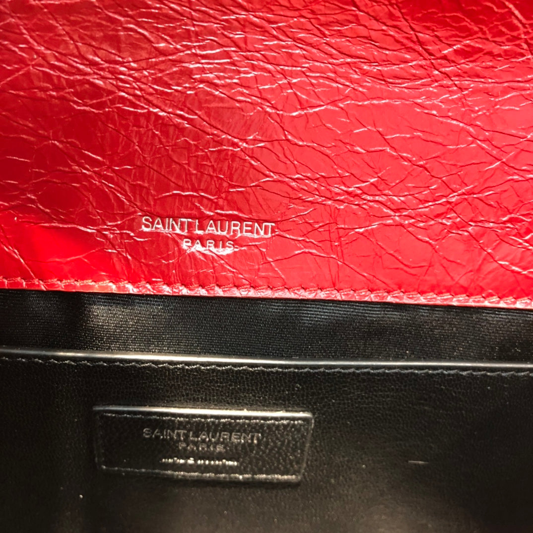 Saint Laurent Niki Red Quilted Crumpled Leather Shoulder Bag with Tonal Hardware