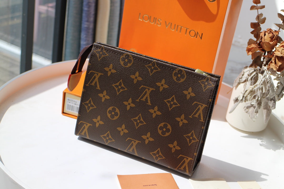 Louis Vuitton Classic Brown Monogram Canvas Clutch Bag and Toiletry Pouch