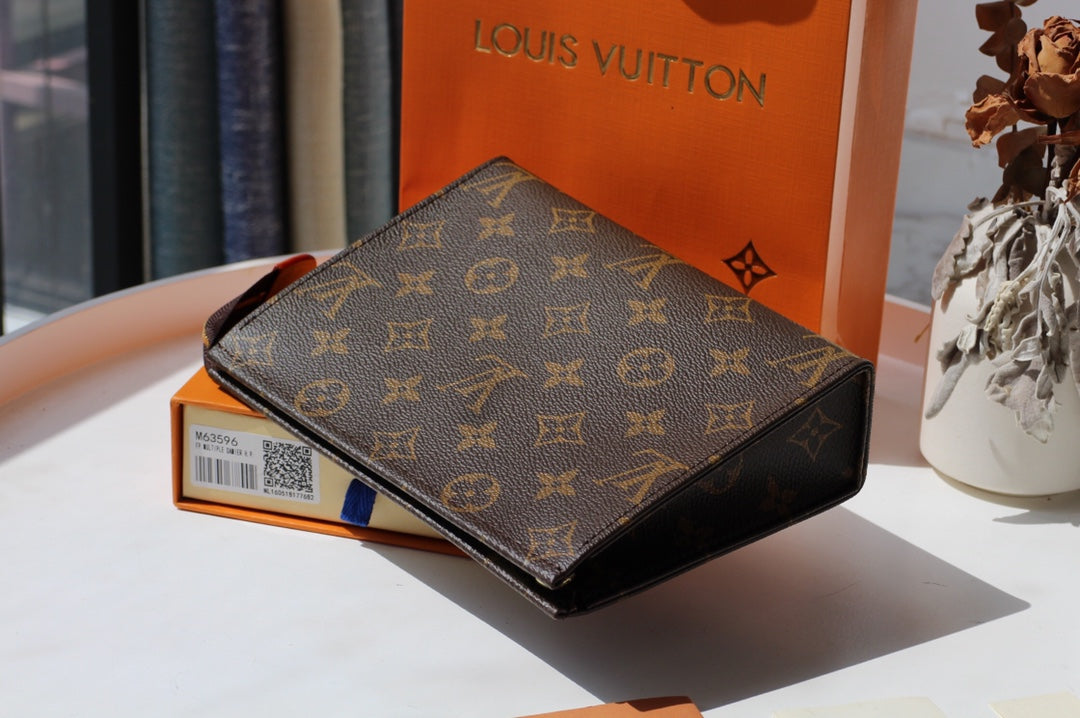 Louis Vuitton Classic Brown Monogram Canvas Clutch Bag and Toiletry Pouch