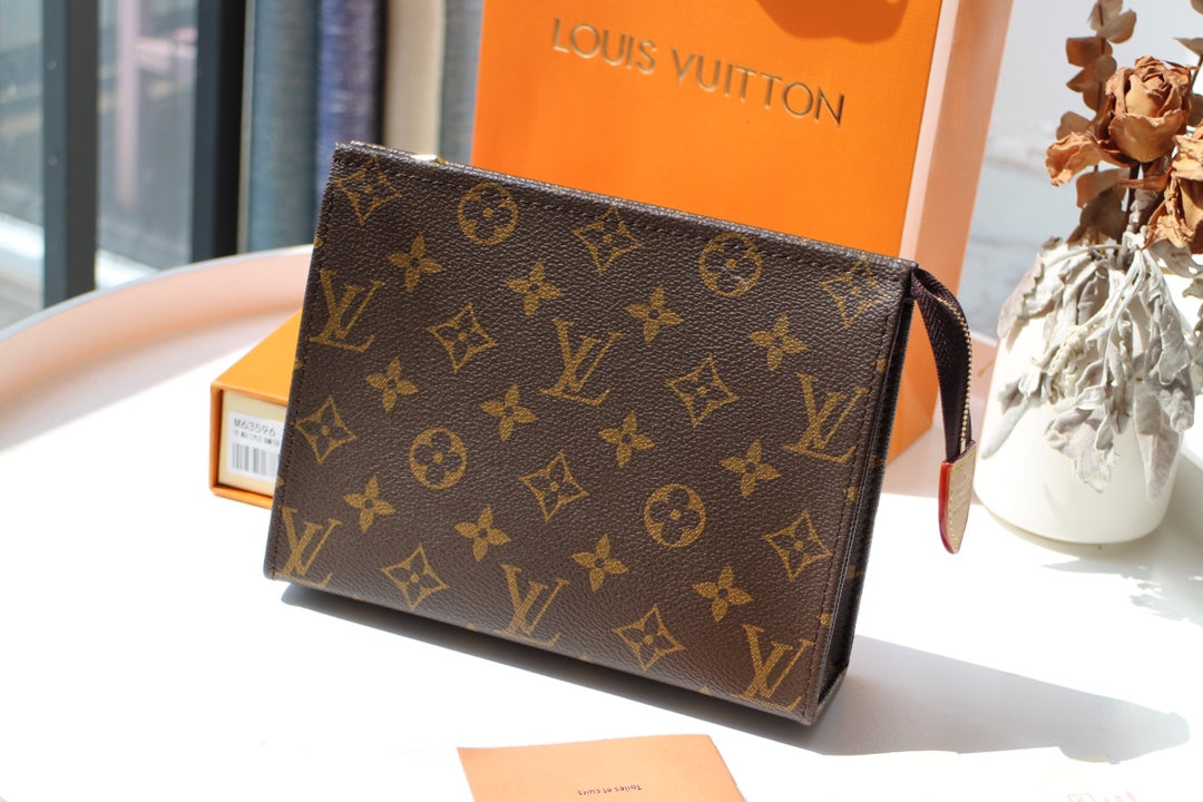 Louis Vuitton Classic Brown Monogram Canvas Clutch Bag and Toiletry Pouch