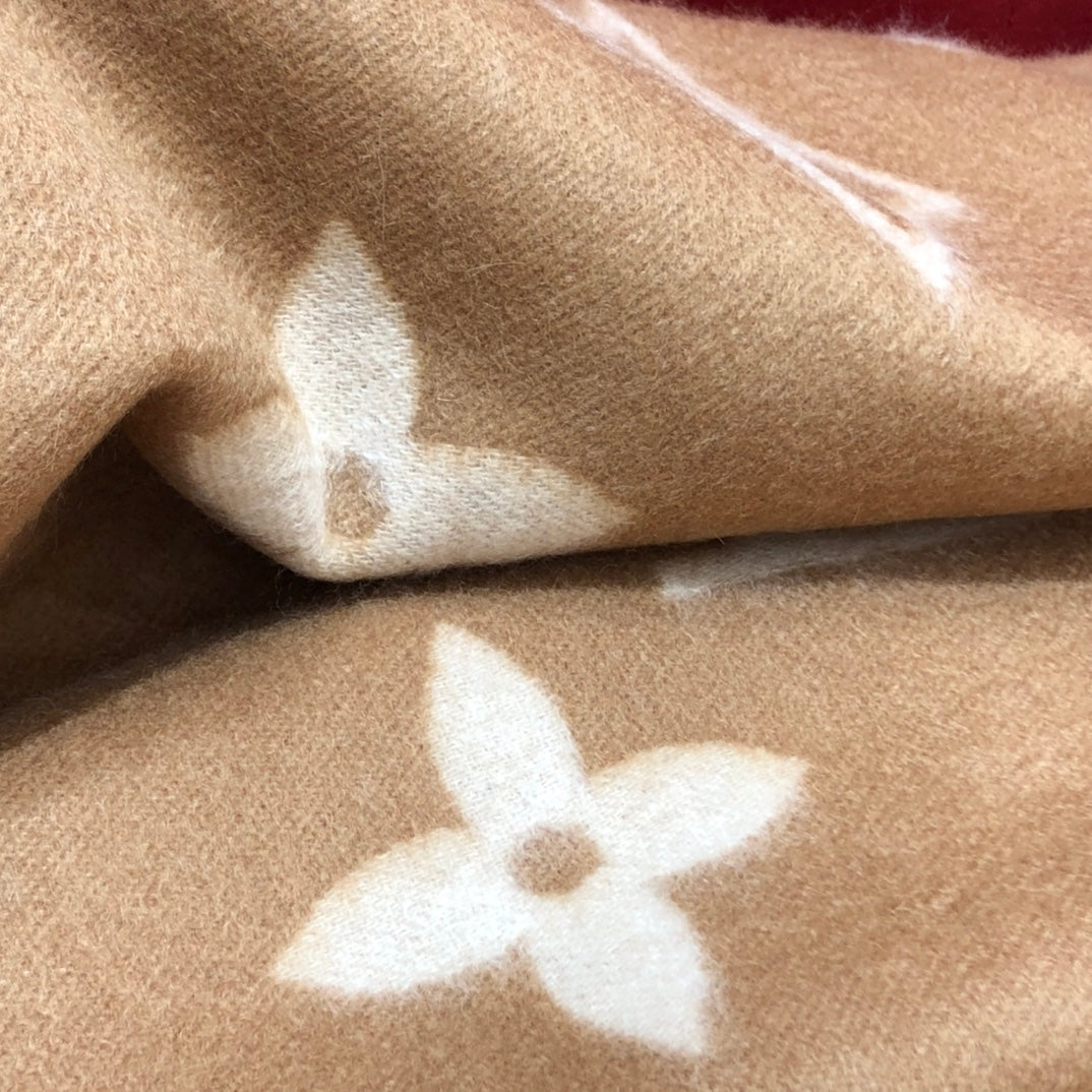 Louis Vuitton Monogram Scarf - Beige and White Wool Cashmere Blend Logo Print Winter Wrap with Fringed Edges - Includes Branded Box
