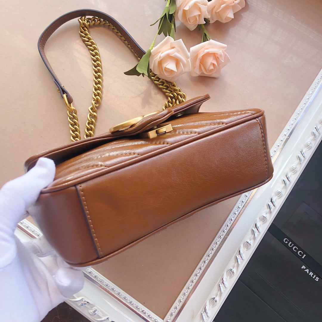 Gucci GG Marmont Small Matelassé Shoulder Bag in Brown Leather