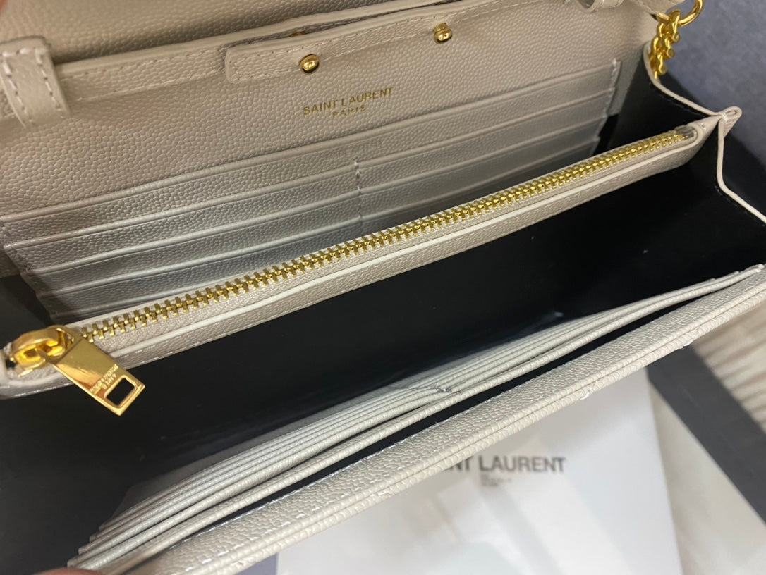 Saint Laurent Monogram Cassandre Wallet on Chain - White Quilted Leather