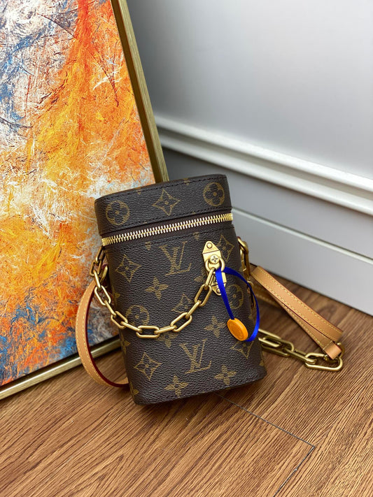 Louis Vuitton Classic Brown Monogram Cylindrical Bucket Bag with Gold Chain