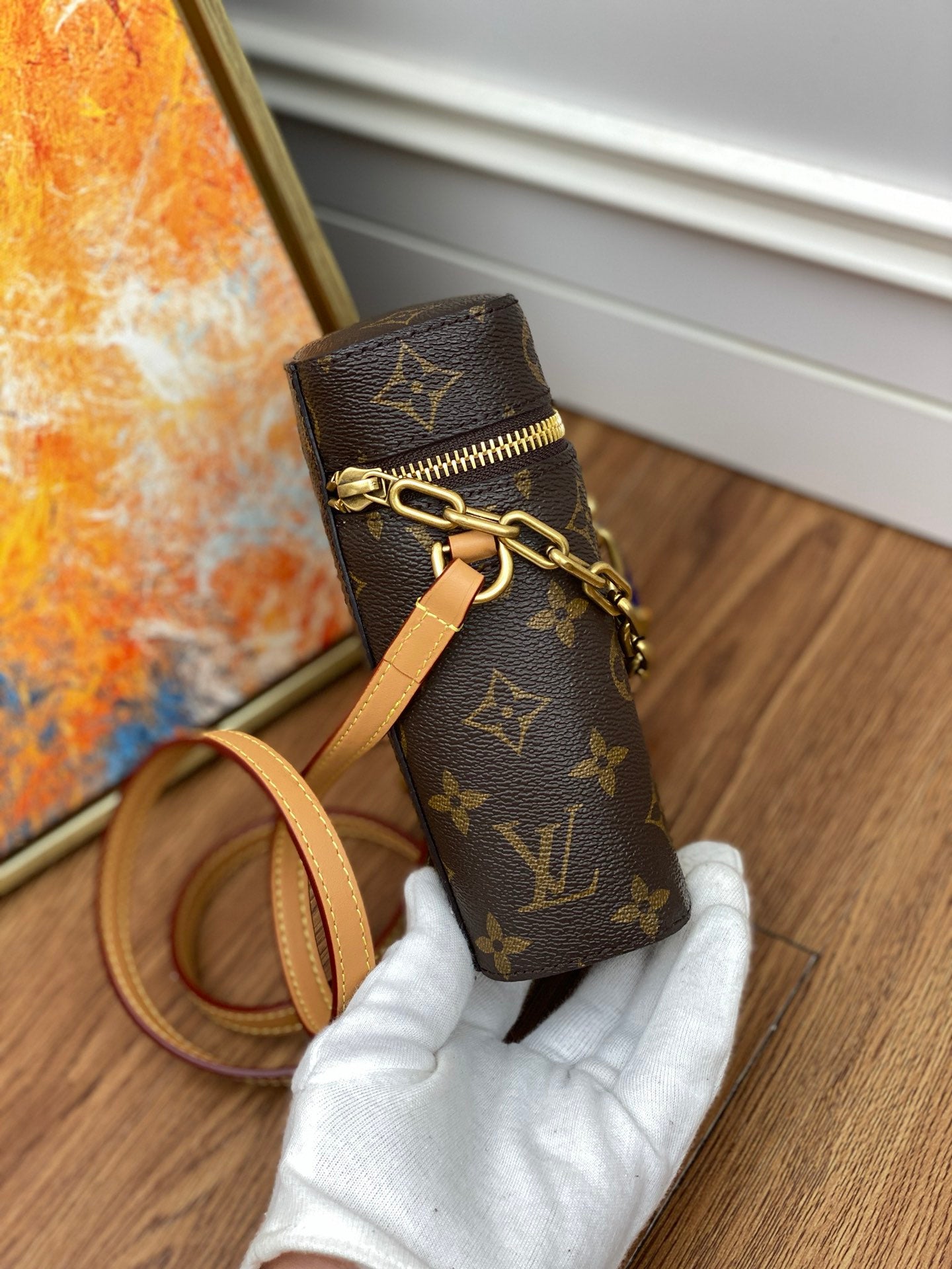 Louis Vuitton Classic Brown Monogram Cylindrical Bucket Bag with Gold Chain