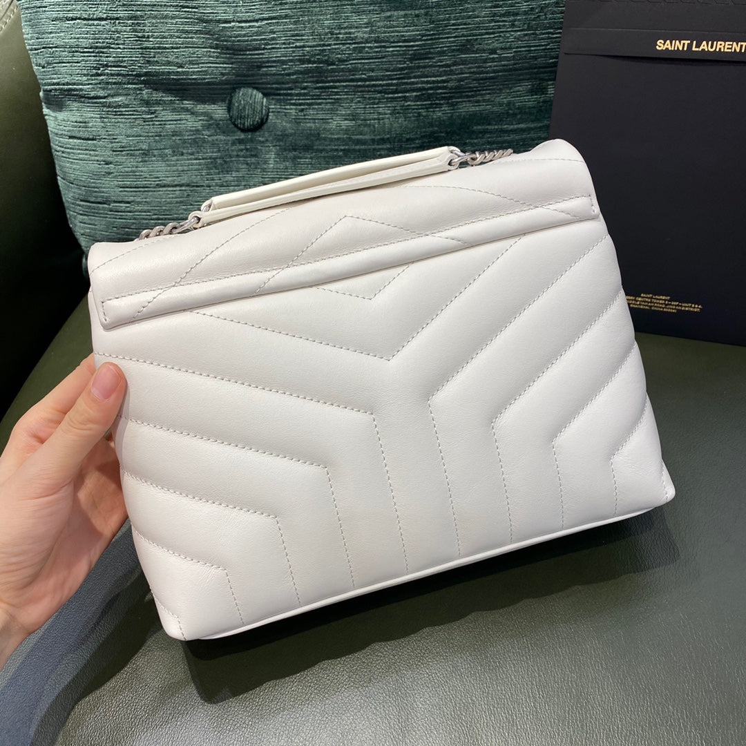 Saint Laurent Loulou Small Shoulder Bag in White Quilted Leather - 23cm
