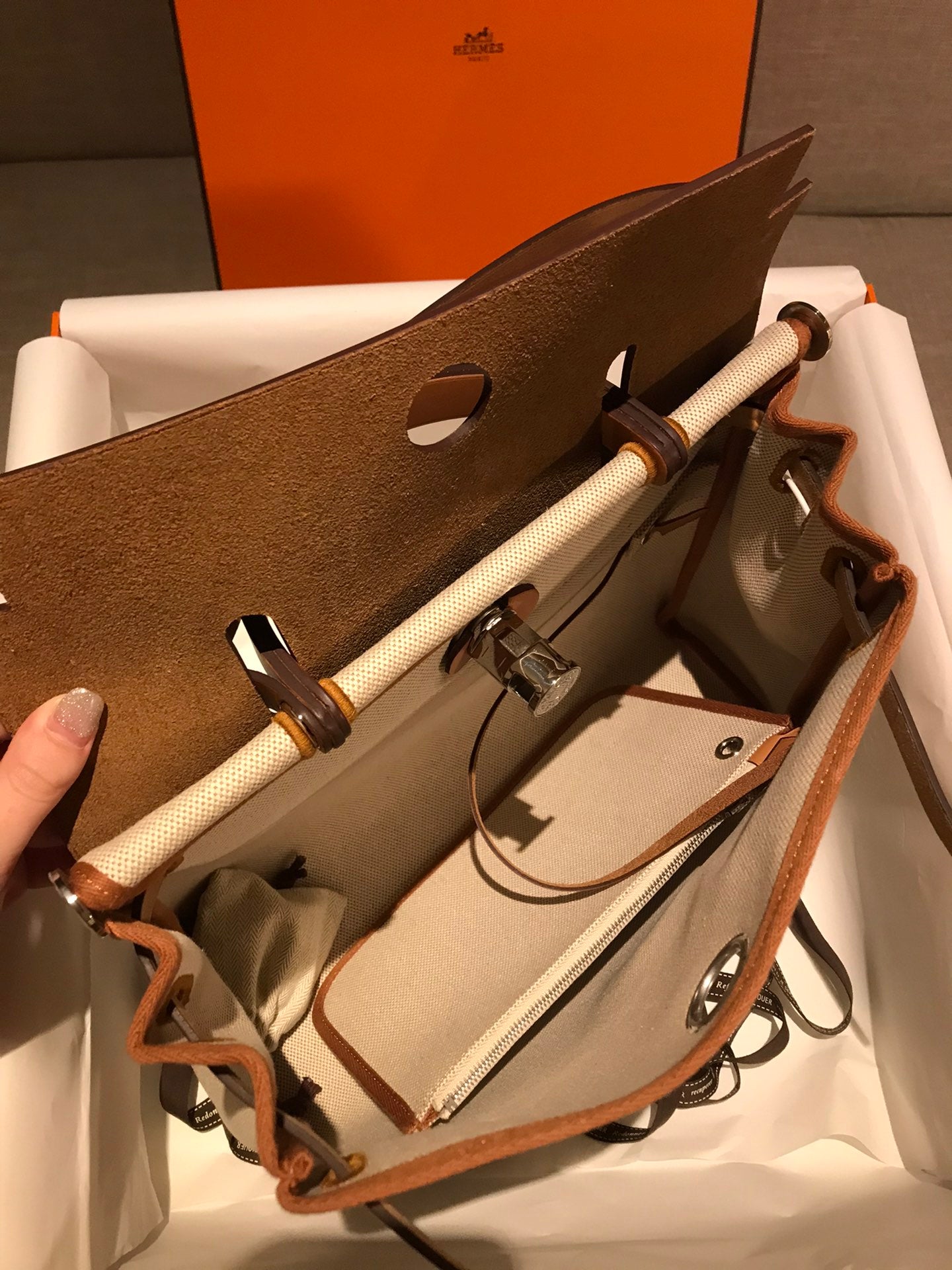 Hermès Herbag Zip Canvas and Leather Handbag - Beige and Tan