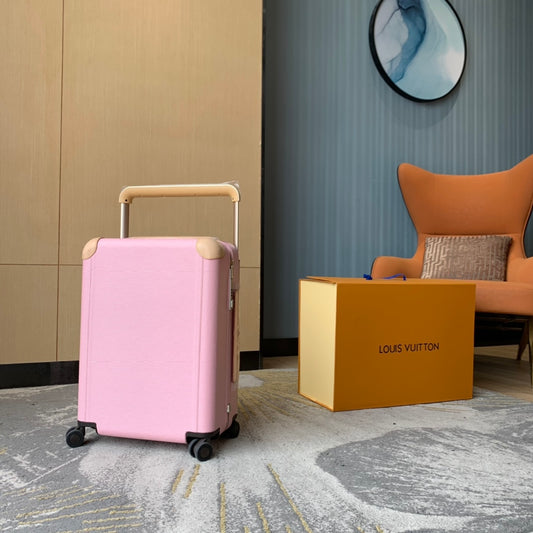 Pink Hardside Carry-On Suitcase with Leather Trim and Wheels