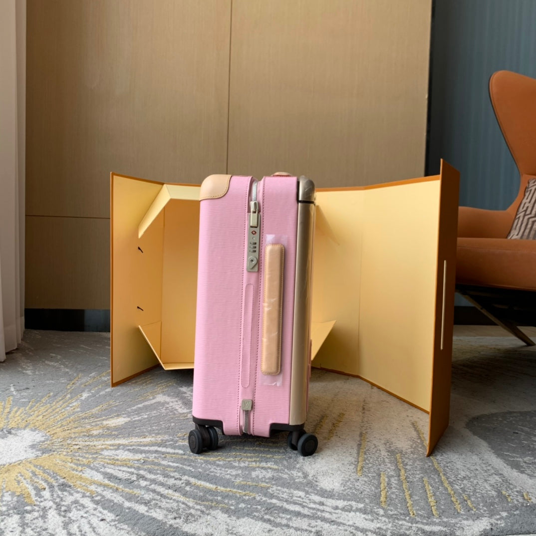 Pink Hardside Carry-On Suitcase with Leather Trim and Wheels