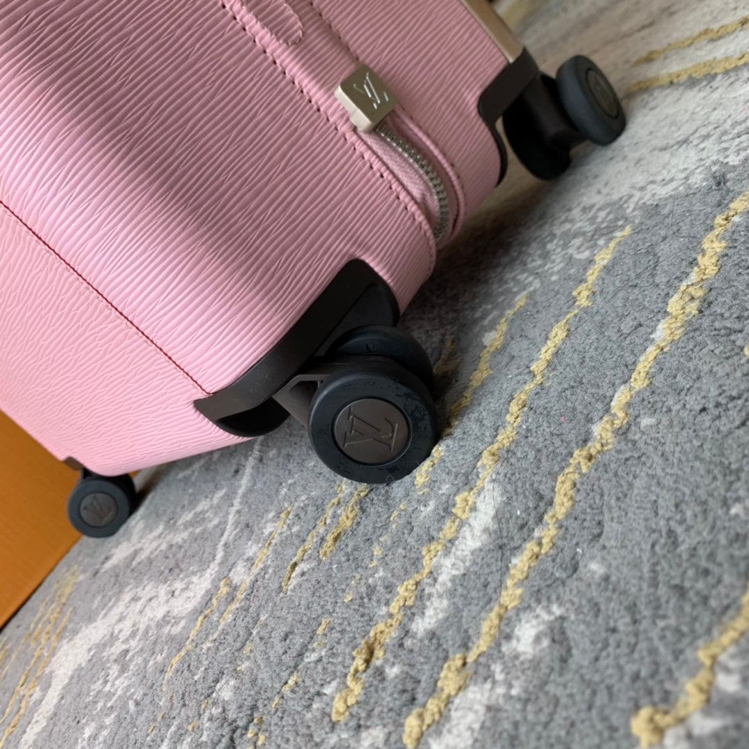 Pink Hardside Carry-On Suitcase with Leather Trim and Wheels